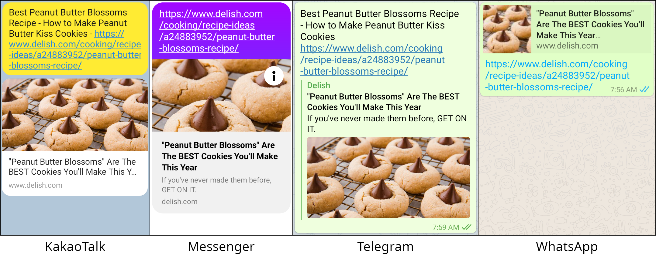 Comparison of a rich link preview in four messaging apps